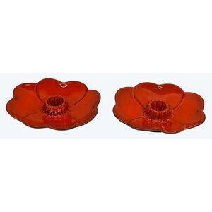 2 Frankoma 300 Flame Red Orange Brown Candlestick Holders